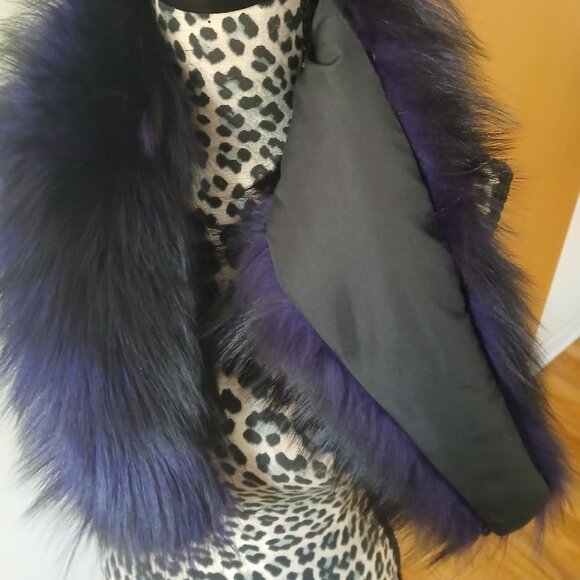 NEW real FOX Fur collar scarf scarve Purple Black 82 x 16cm great quality - Picture 2 of 4